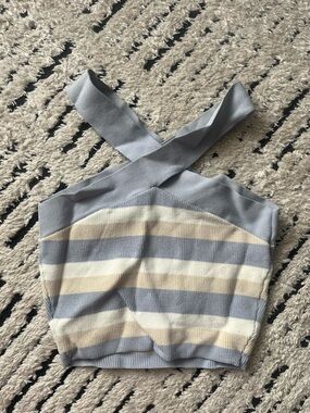 Babaton Striped Knit Tank in Light Blue and Cream